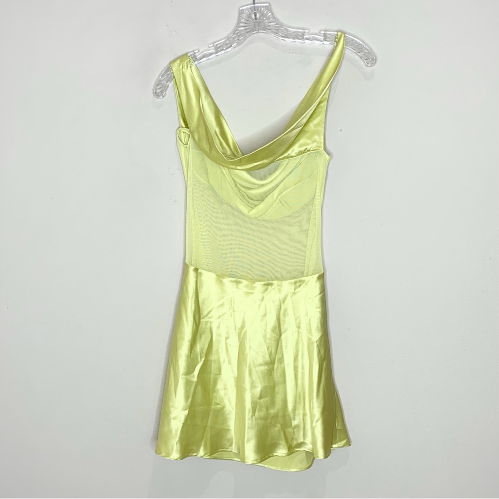 NEW Natalie Rolt Elodie Mini Dress (Sz 2 / US 6) Silk Satin Mesh Chartreuse - Picture 11 of 14